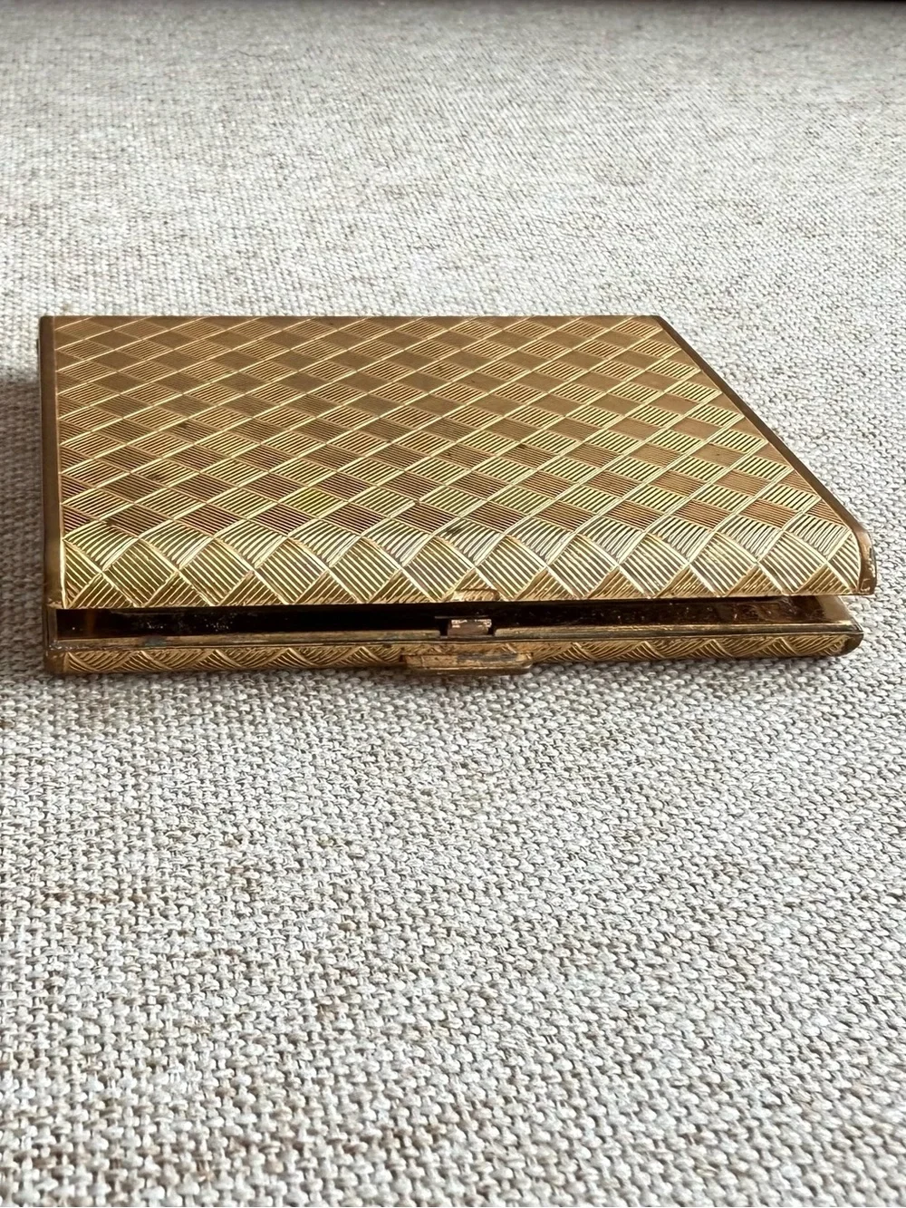 Vintage 1960s Christian Dior Swiss Made Powder Compact Gold Basketweave Mesh